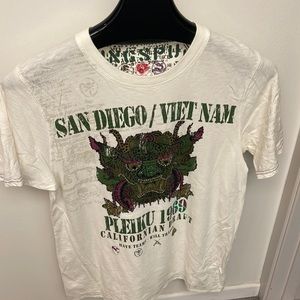 Vintage 1990s Ringspun San Diego /Vietnam  hand sewn sequins beads T-shirt